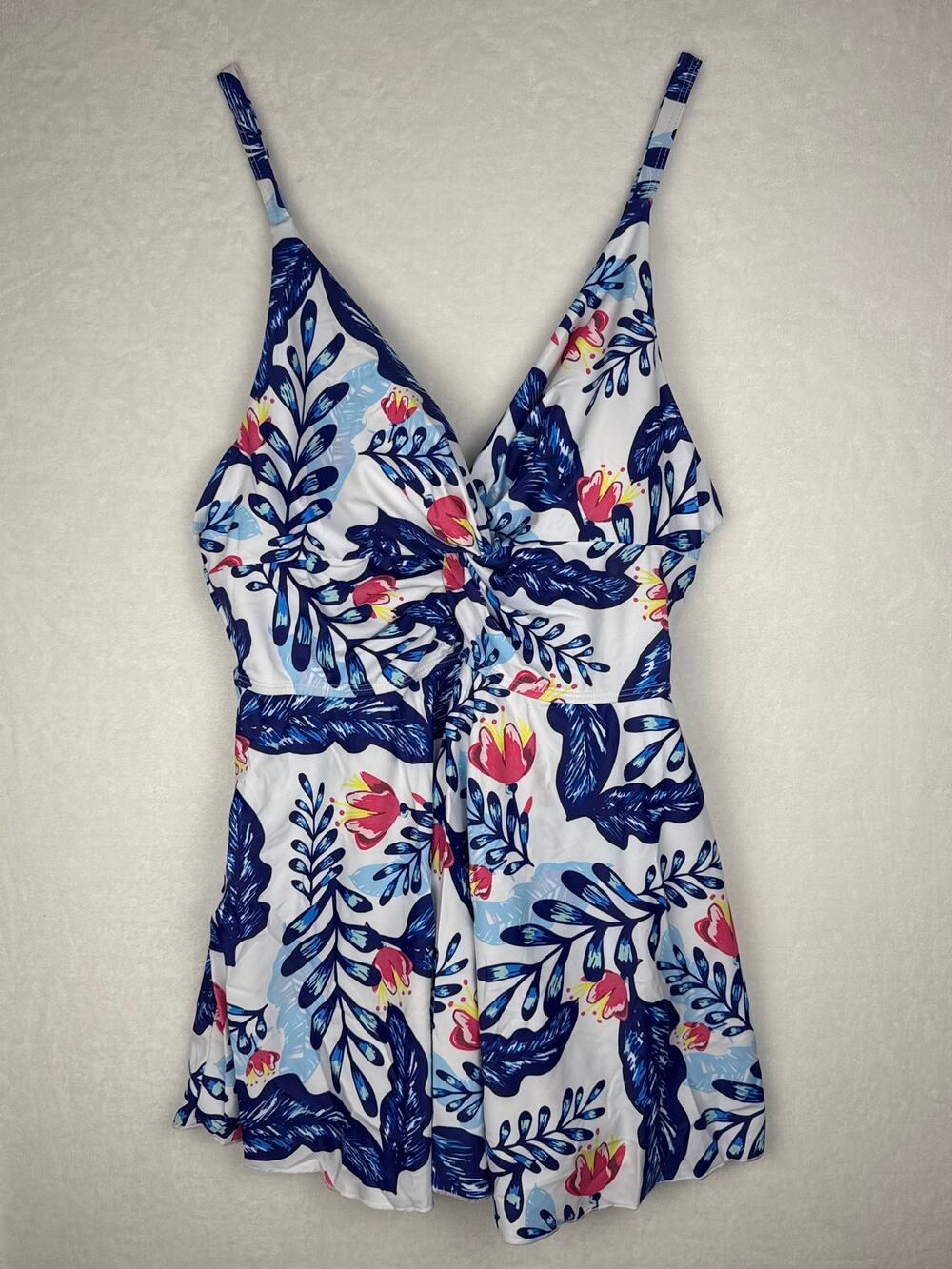 NWOT Blue & White Floral Swimdress One Piece Bathing Suit Size XL